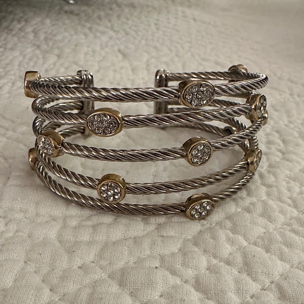 Twisted Silver and Gold Crystal Bracelet